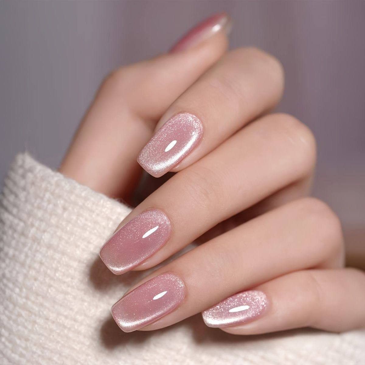 Mẫu nail mắt mèo màu hồng thạch